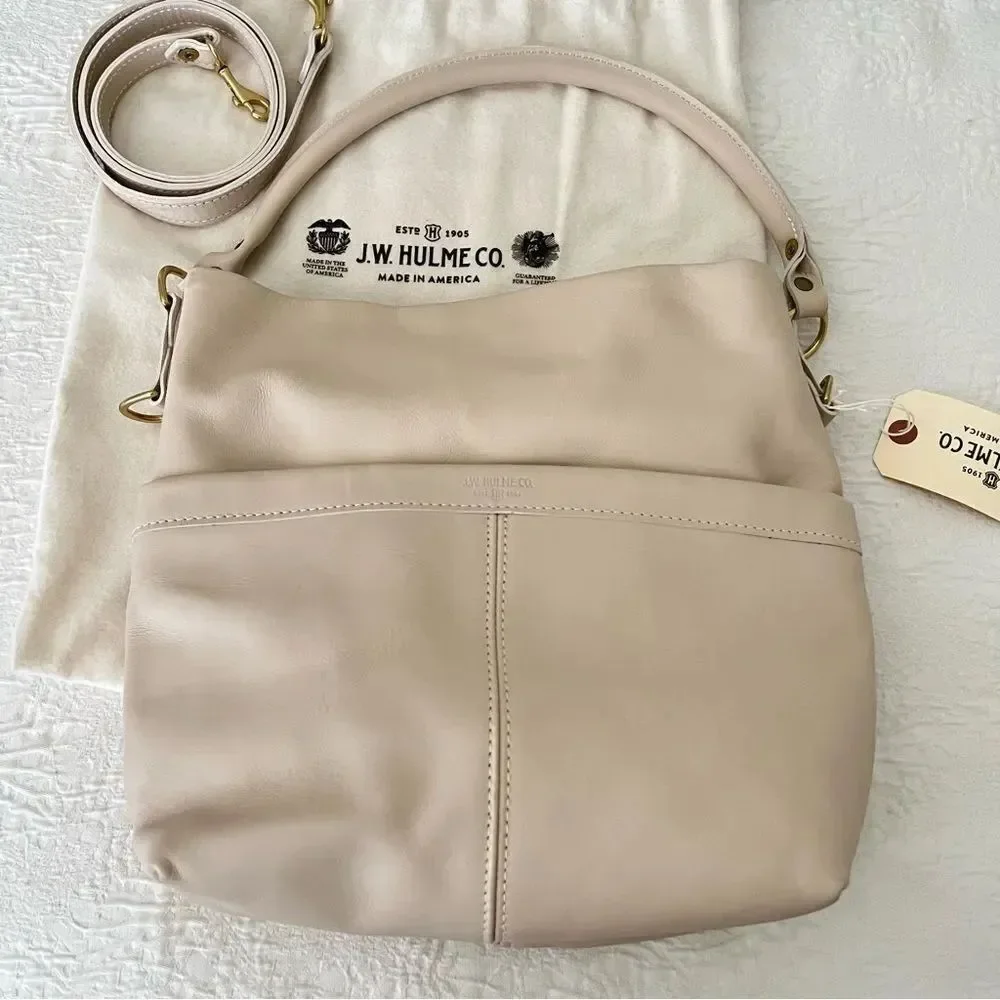 NWT J.W. Hulme Co. Kiltie Leather Hobo Bag Cream Color